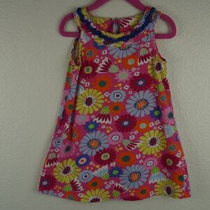 Hanna‎ Andersson Girls Dress 3T Pink Floral Sleeveless Ruffle Neck